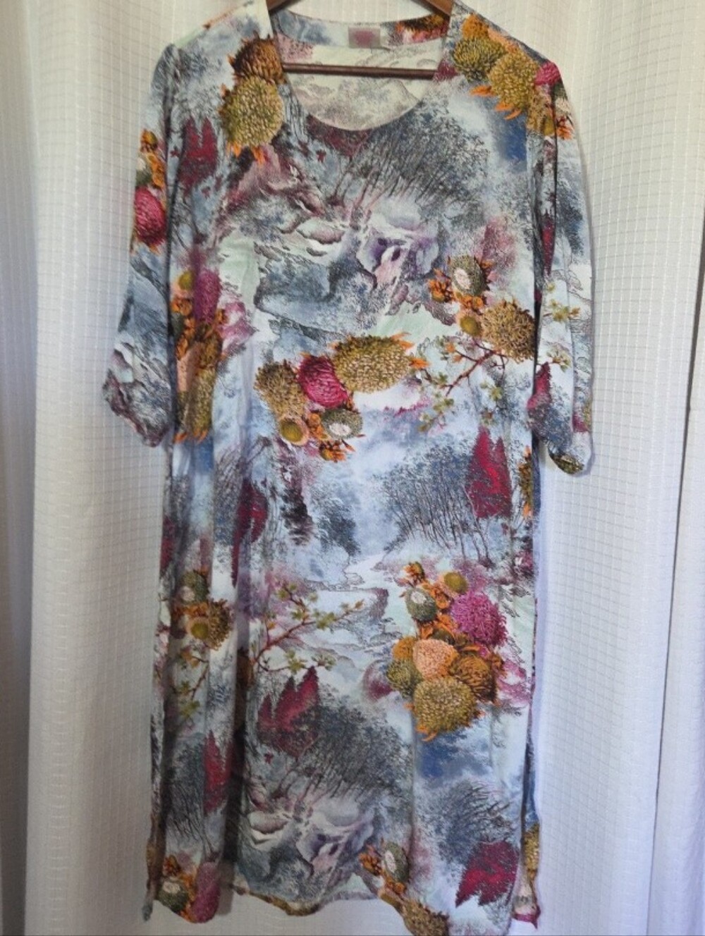 Neeru Kumar Tunic Dress Art To Wear, 3XL, Landscape Floral With Slide Slits